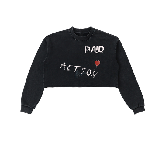 Snow Washed Raw Edge Cropped Sweatshirt
