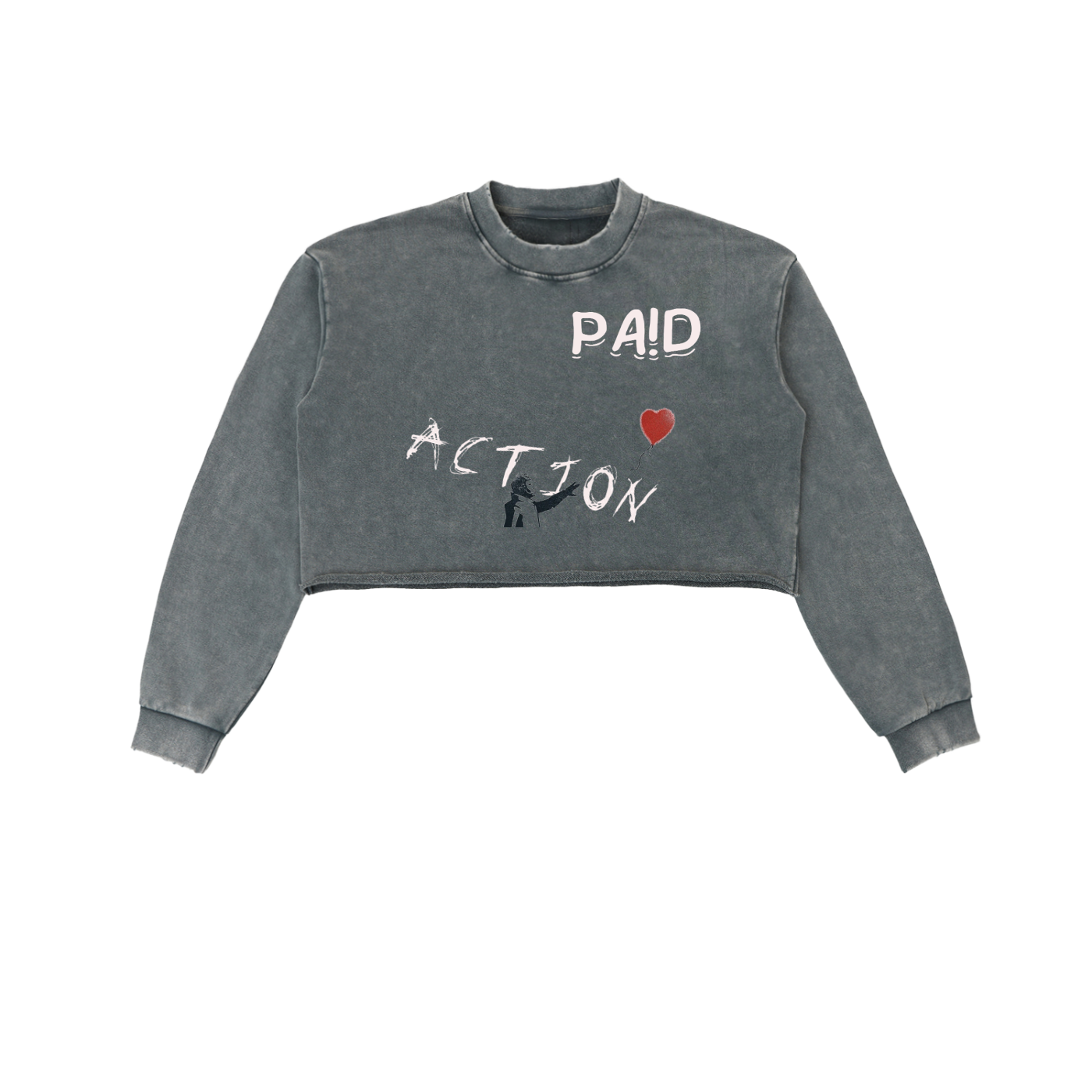 Snow Washed Raw Edge Cropped Sweatshirt